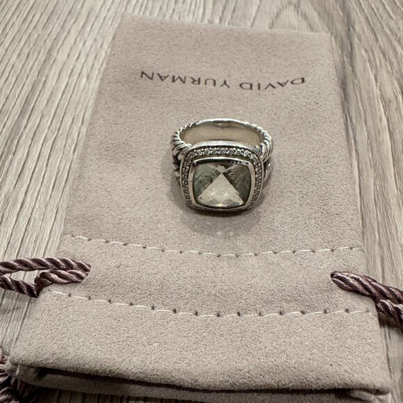 Authentic David Yurman Albion Ring Sterling Silver Prasiolite & Diamonds, 11mm - Picture 7 of 11